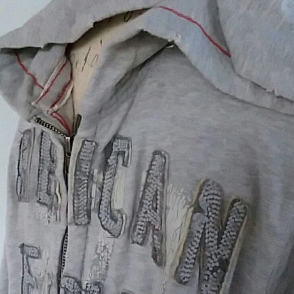 AE American Eagle Hoodie Gray Distressed - Picture 7 of 9